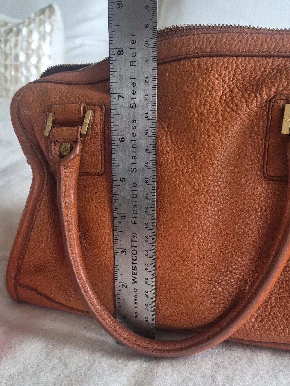 Tory Burch Leather Satchel in Cognac Tan with Gold Hardware